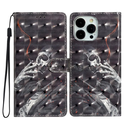 For iPhone 13 Pro Case 3D Pattern PU Leather Flip Stand Magnetic Closure Phone Cover