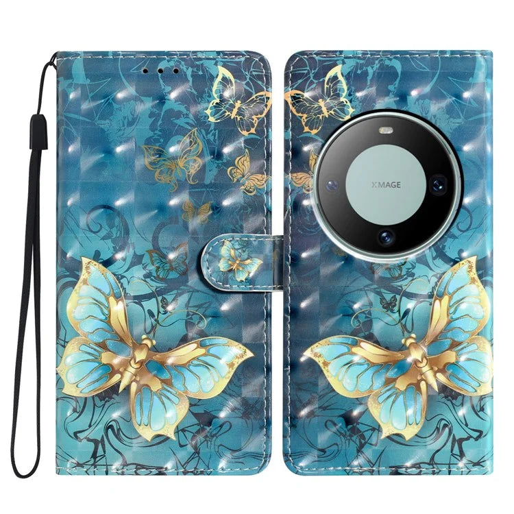 For Huawei Mate 60 Case PU Leather 3D Pattern Design Magnetic Folio Phone Cover