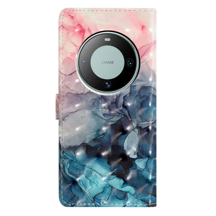 For Huawei Mate 60 Case PU Leather 3D Pattern Design Magnetic Folio Phone Cover