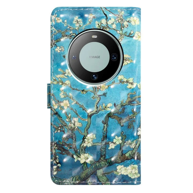 For Huawei Mate 60 Case PU Leather 3D Pattern Design Magnetic Folio Phone Cover