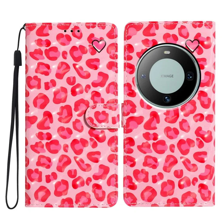 For Huawei Mate 60 Case PU Leather 3D Pattern Design Magnetic Folio Phone Cover