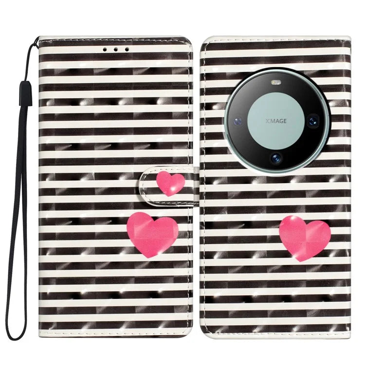 For Huawei Mate 60 Case PU Leather 3D Pattern Design Magnetic Folio Phone Cover