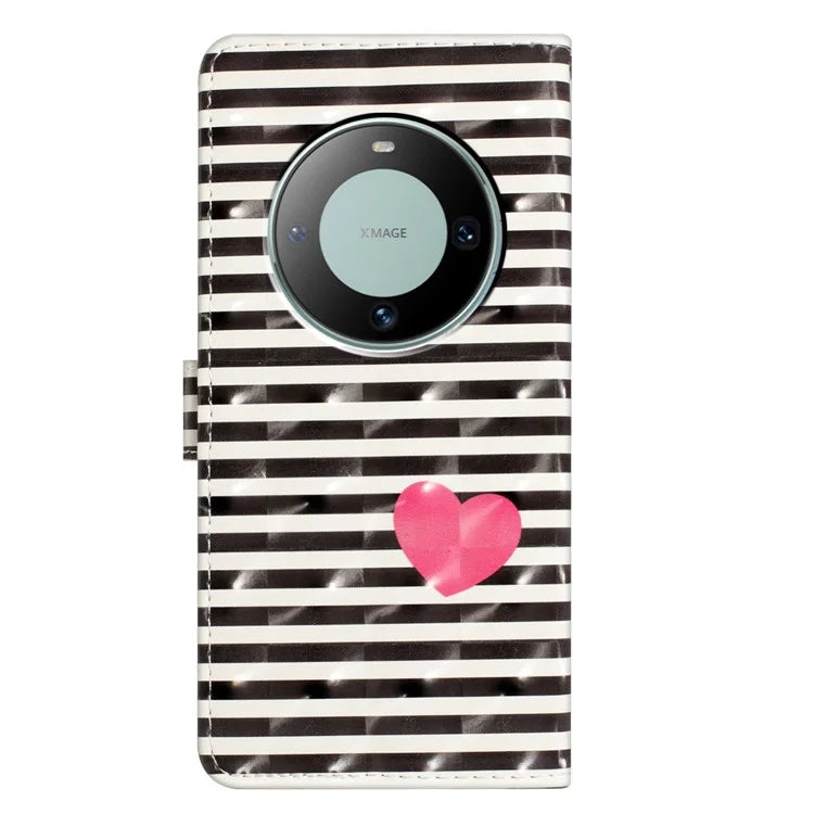 For Huawei Mate 60 Case PU Leather 3D Pattern Design Magnetic Folio Phone Cover