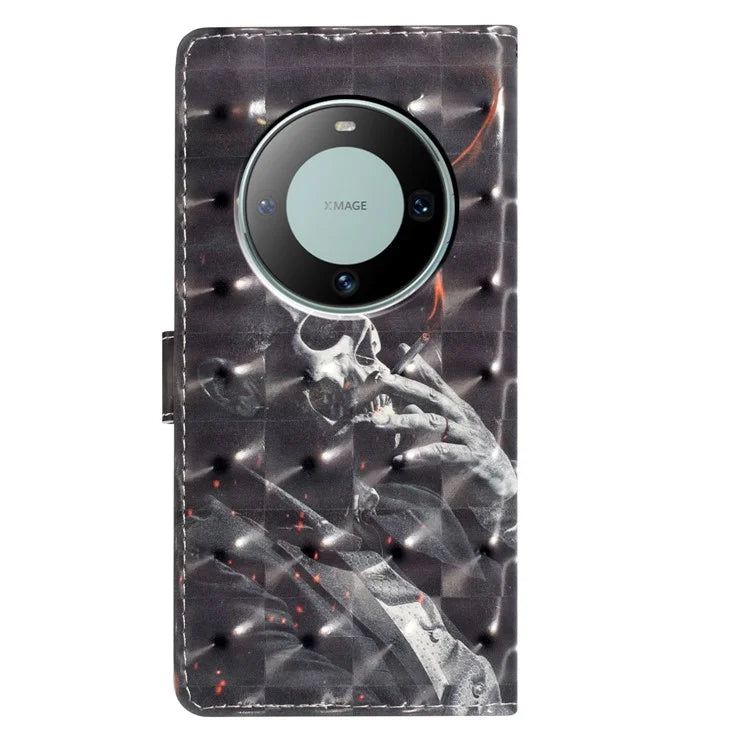 For Huawei Mate 60 Case PU Leather 3D Pattern Design Magnetic Folio Phone Cover