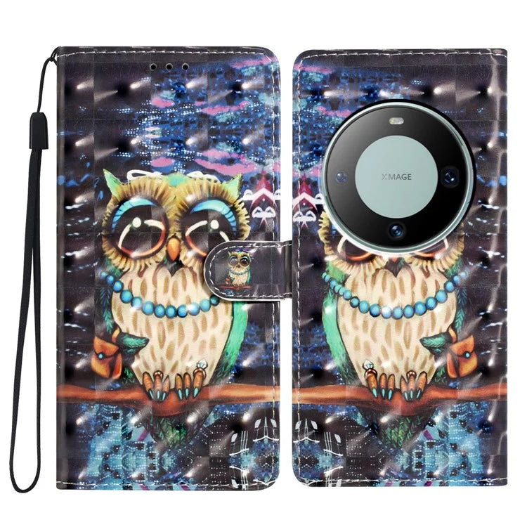 For Huawei Mate 60 Pro Case PU Leather 3D Pattern Flip Phone Cover with Wallet