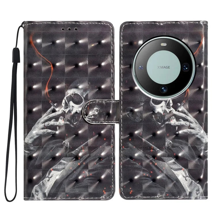 For Huawei Mate 60 Pro Case PU Leather 3D Pattern Flip Phone Cover with Wallet