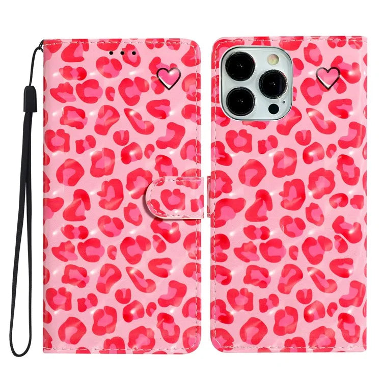 For iPhone 15 Pro Max Wallet Phone Case 3D Pattern PU Leather Magnetic Protective Cover