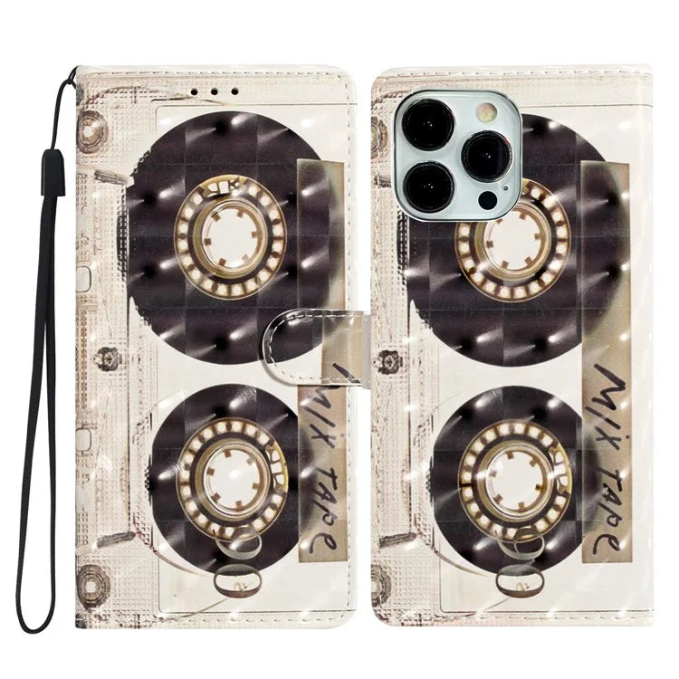 For iPhone 15 Pro Max Wallet Phone Case 3D Pattern PU Leather Magnetic Protective Cover