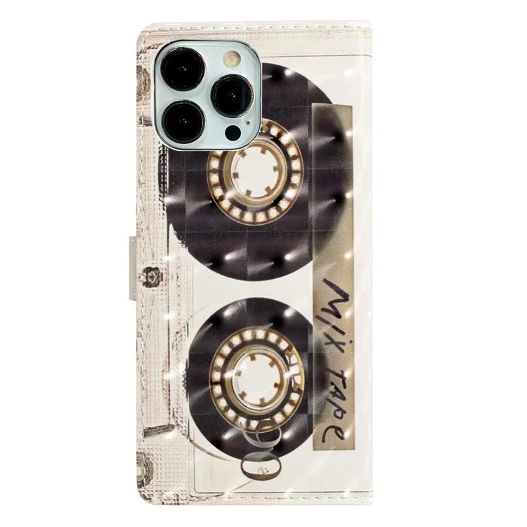 For iPhone 15 Pro Max Wallet Phone Case 3D Pattern PU Leather Magnetic Protective Cover