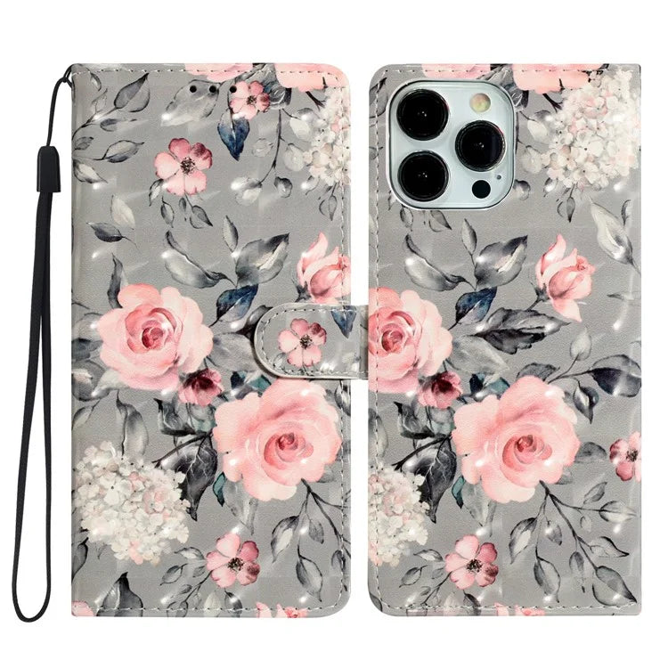 For iPhone 15 Pro Max Wallet Phone Case 3D Pattern PU Leather Magnetic Protective Cover