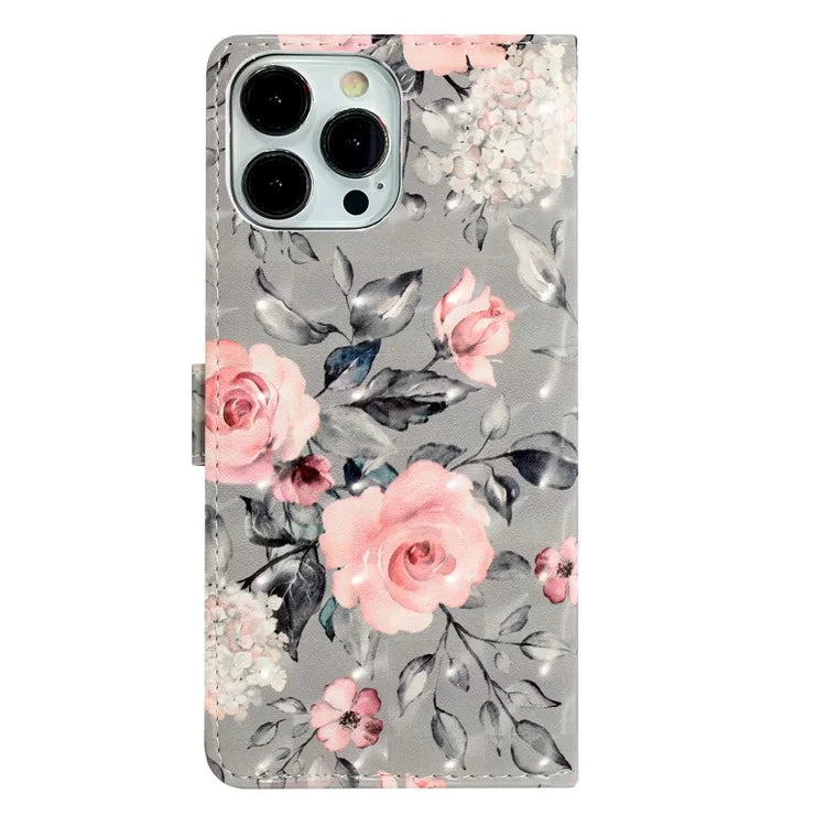 For iPhone 15 Pro Max Wallet Phone Case 3D Pattern PU Leather Magnetic Protective Cover
