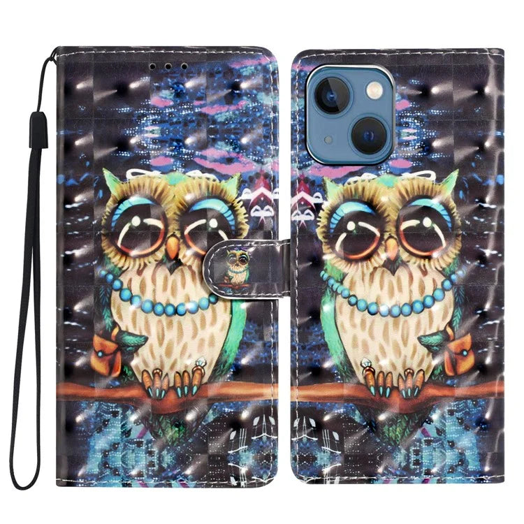 For iPhone 15 Plus Phone Case 3D Pattern PU Leather Folio Stand Wallet Cover
