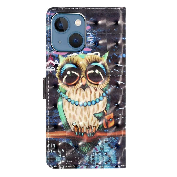 For iPhone 15 Plus Phone Case 3D Pattern PU Leather Folio Stand Wallet Cover