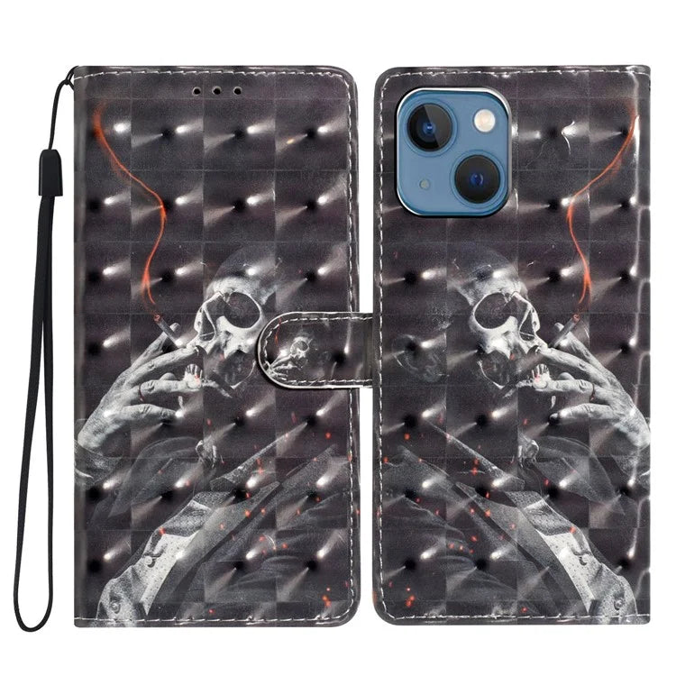For iPhone 15 Plus Phone Case 3D Pattern PU Leather Folio Stand Wallet Cover