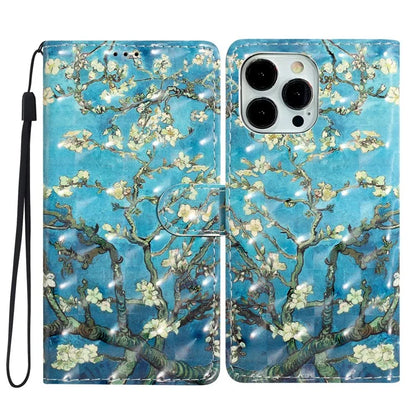 For iPhone 15 Pro Stand Cover 3D Pattern Printing PU Leather Phone Case