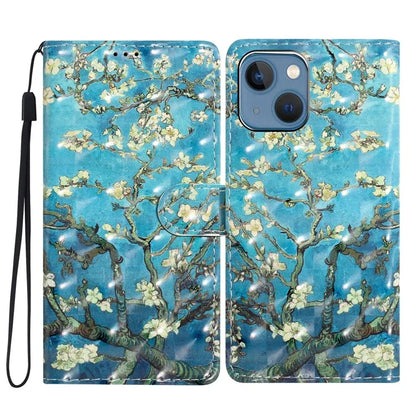 For iPhone 15 PU Leather Case 3D Pattern Printing Wallet Flip Phone Cover
