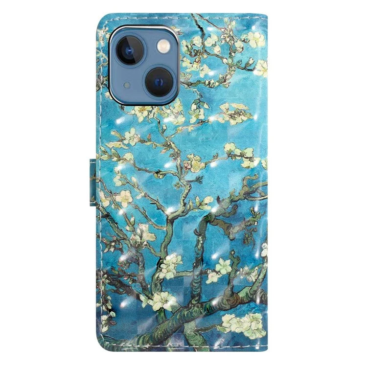 For iPhone 15 PU Leather Case 3D Pattern Printing Wallet Flip Phone Cover
