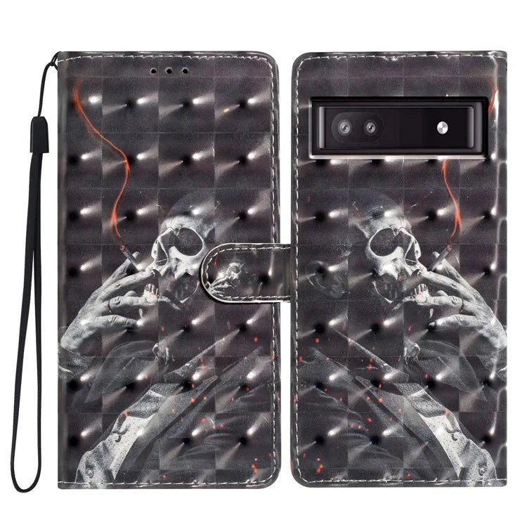 For Google Pixel 7a Case 3D Pattern Design PU Leather Flip Phone Cover