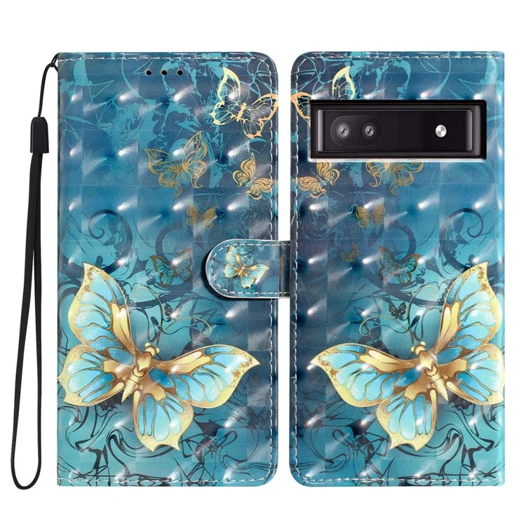 For Google Pixel 7a Case 3D Pattern Design PU Leather Flip Phone Cover