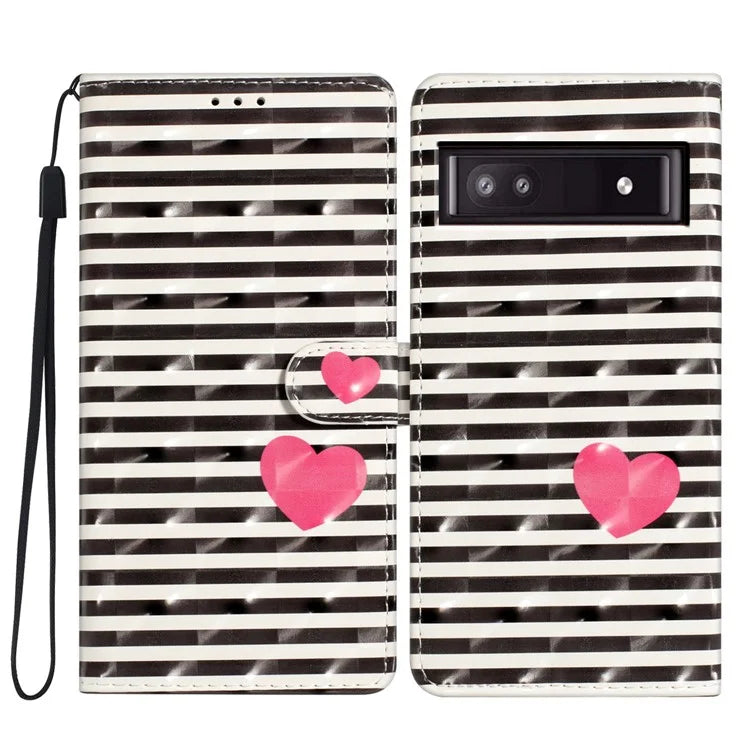 For Google Pixel 7a Case 3D Pattern Design PU Leather Flip Phone Cover