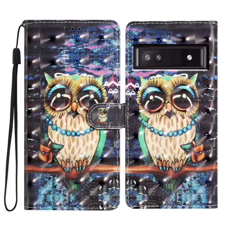 For Google Pixel 7a Case 3D Pattern Design PU Leather Flip Phone Cover