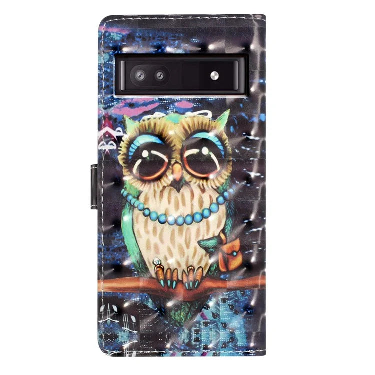 For Google Pixel 7a Case 3D Pattern Design PU Leather Flip Phone Cover
