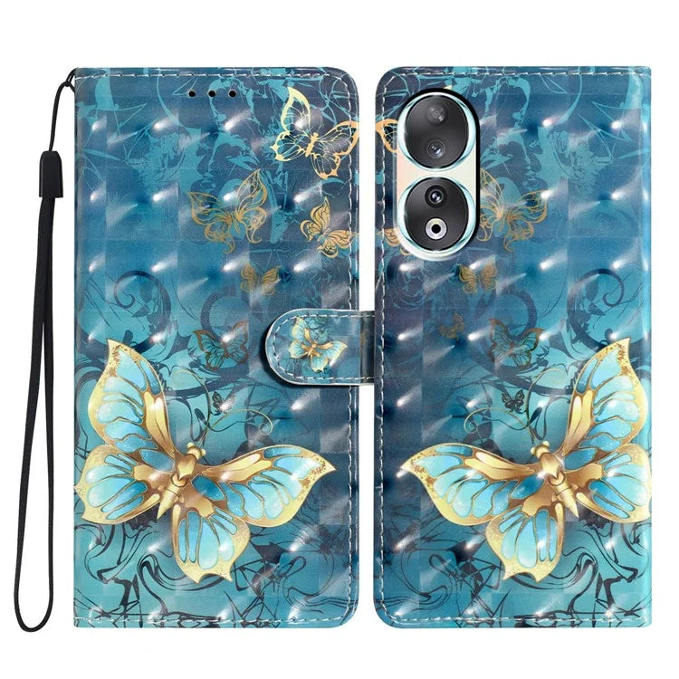 For Honor 90 Case Shockproof Flip Wallet PU Leather 3D Pattern Phone Cover