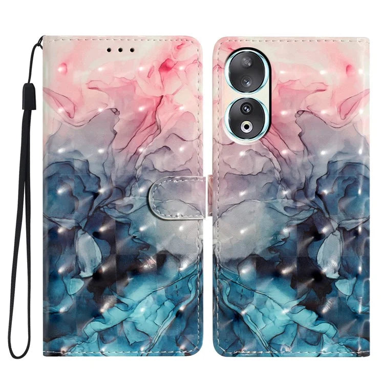 For Honor 90 Case Shockproof Flip Wallet PU Leather 3D Pattern Phone Cover
