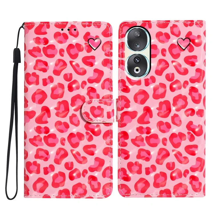 For Honor 90 Case Shockproof Flip Wallet PU Leather 3D Pattern Phone Cover