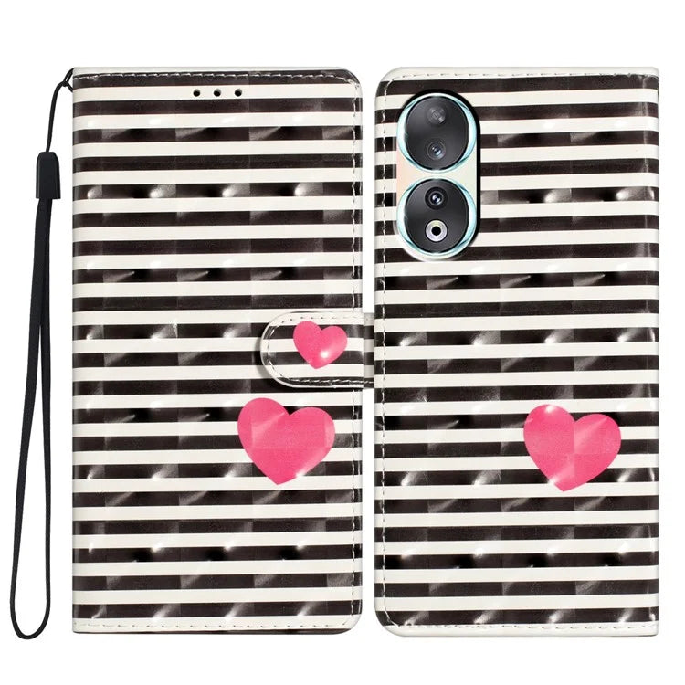 For Honor 90 Case Shockproof Flip Wallet PU Leather 3D Pattern Phone Cover