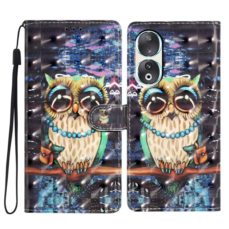 For Honor 90 Case Shockproof Flip Wallet PU Leather 3D Pattern Phone Cover