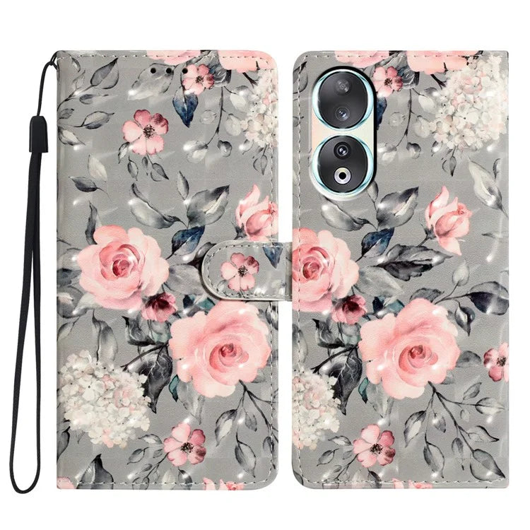 For Honor 90 Case Shockproof Flip Wallet PU Leather 3D Pattern Phone Cover