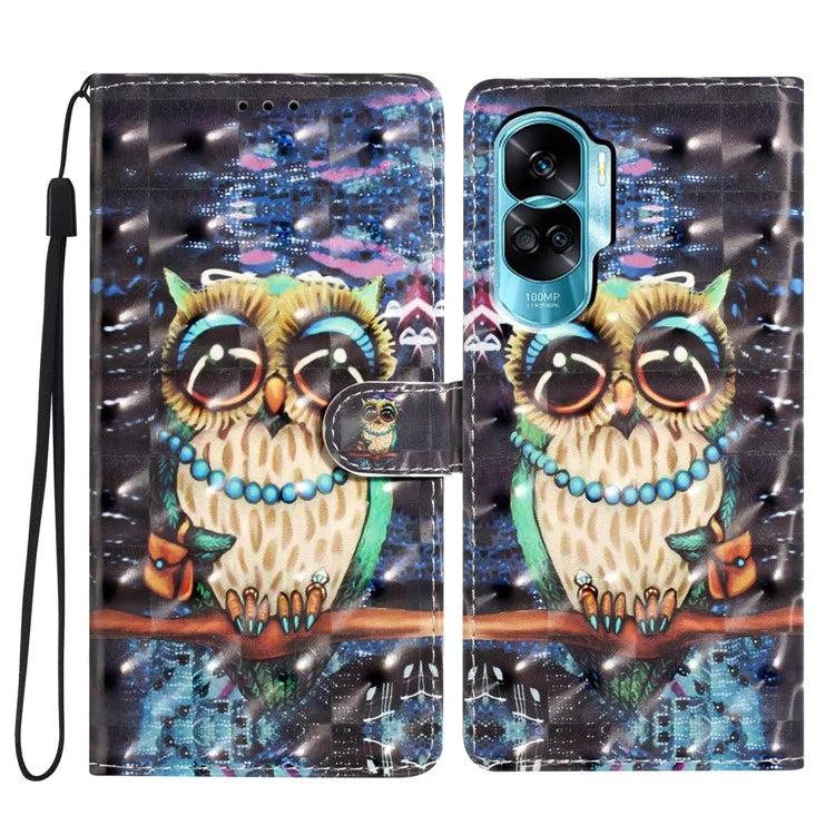 For Honor 90 Lite 5G / X50i 5G Case 3D Pattern Folding Stand PU Leather Phone Cover