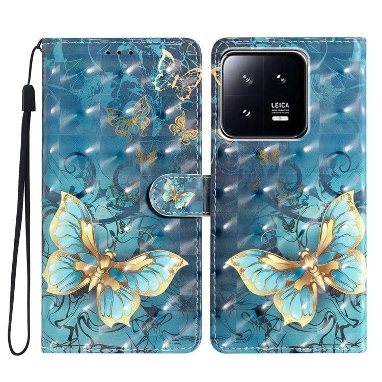 For Xiaomi 13 Pro 5G Case PU Leather 3D Pattern Wallet Magnetic Phone Cover