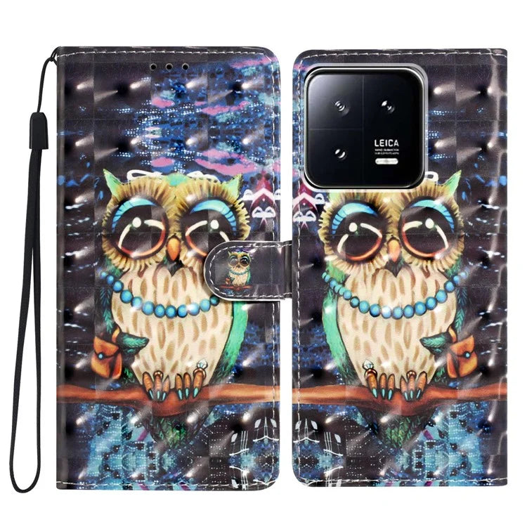 For Xiaomi 13 Pro 5G Case PU Leather 3D Pattern Wallet Magnetic Phone Cover