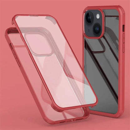 For iPhone 15 Clear Phone Case Tempered Glass + Silicone Frame Double-Sided Protective Cover