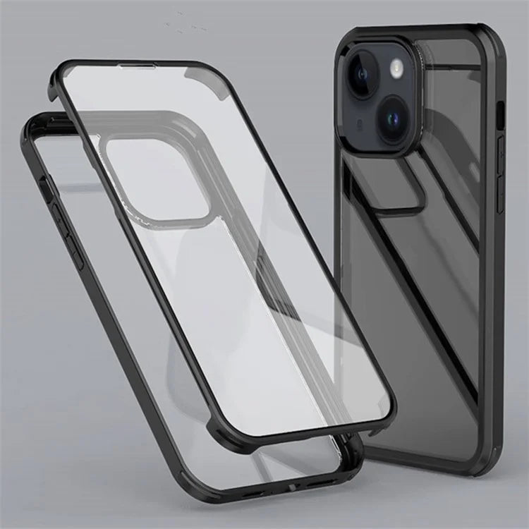 For iPhone 15 Plus Double-Sided Case Tempered Glass + Silicone Frame Phone Cover