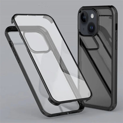For iPhone 15 Plus Double-Sided Case Tempered Glass + Silicone Frame Phone Cover