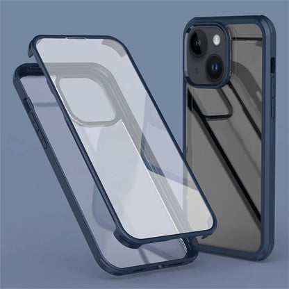 For iPhone 15 Plus Double-Sided Case Tempered Glass + Silicone Frame Phone Cover