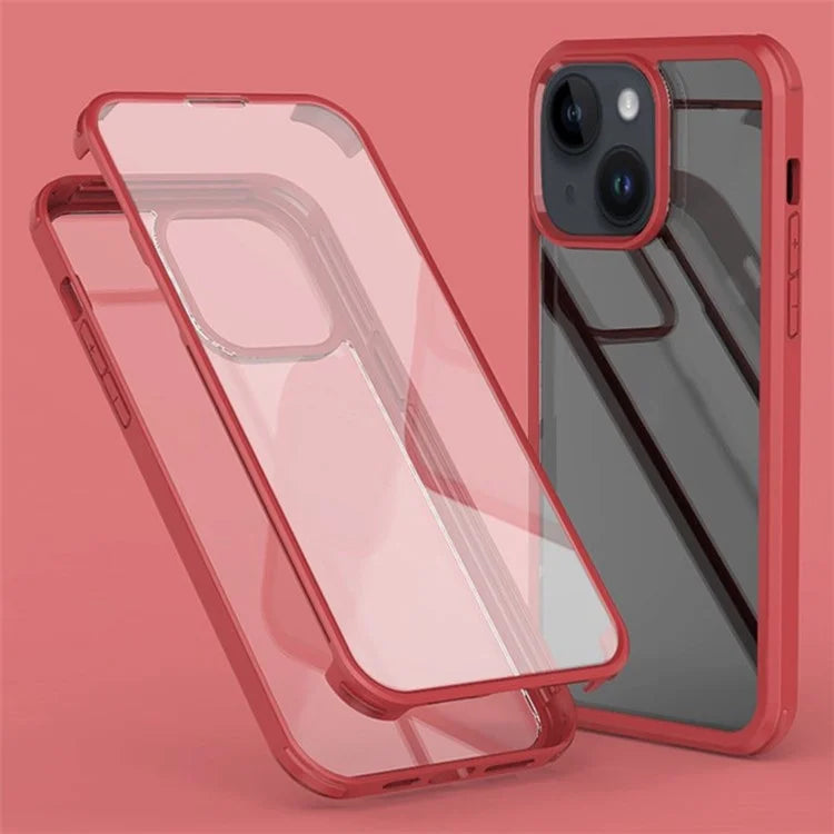 For iPhone 15 Plus Double-Sided Case Tempered Glass + Silicone Frame Phone Cover