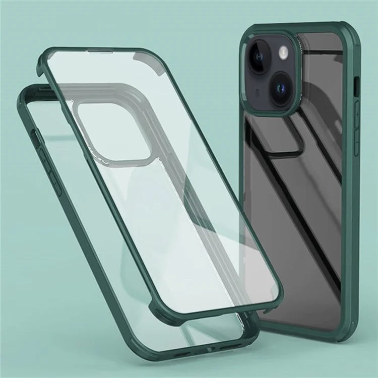 For iPhone 15 Plus Double-Sided Case Tempered Glass + Silicone Frame Phone Cover