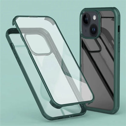 For iPhone 15 Plus Double-Sided Case Tempered Glass + Silicone Frame Phone Cover