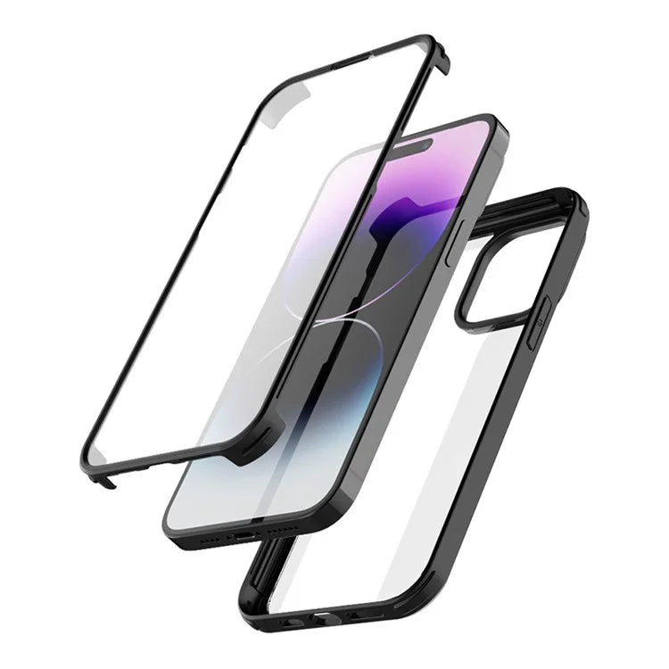 For iPhone 15 Plus Double-Sided Case Tempered Glass + Silicone Frame Phone Cover