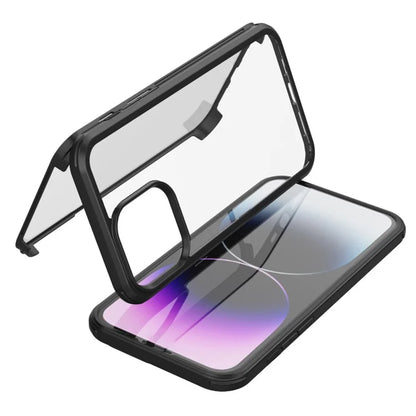 For iPhone 15 Plus Double-Sided Case Tempered Glass + Silicone Frame Phone Cover