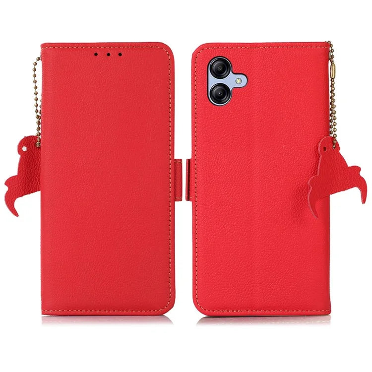 TJ For Samsung Galaxy A05 4G Case Genuine Cow Leather RFID Blocking Cover