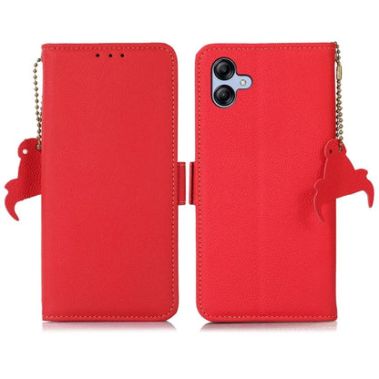 TJ For Samsung Galaxy A05 4G Case Genuine Cow Leather RFID Blocking Cover