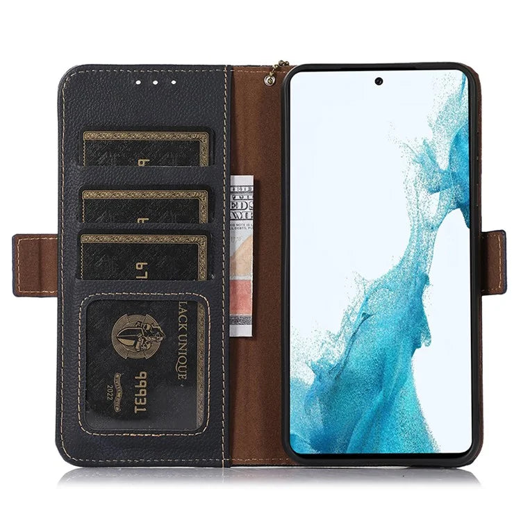TJ For Samsung Galaxy A05 4G Case Genuine Cow Leather RFID Blocking Cover
