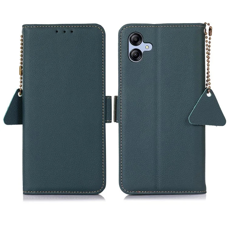 TJ For Samsung Galaxy A05 4G Case Genuine Cow Leather RFID Blocking Cover
