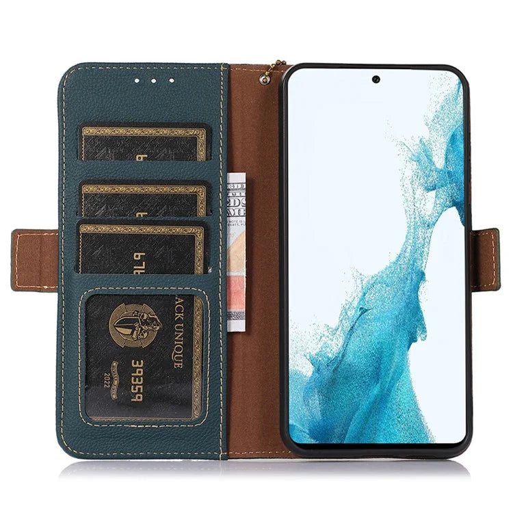 TJ For Samsung Galaxy A05 4G Case Genuine Cow Leather RFID Blocking Cover