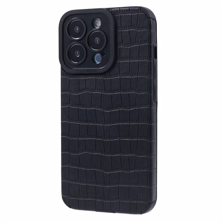 For iPhone 15 Pro Max Case Scratch Proof Crocodile Texture PU Leather+TPU Phone Cover